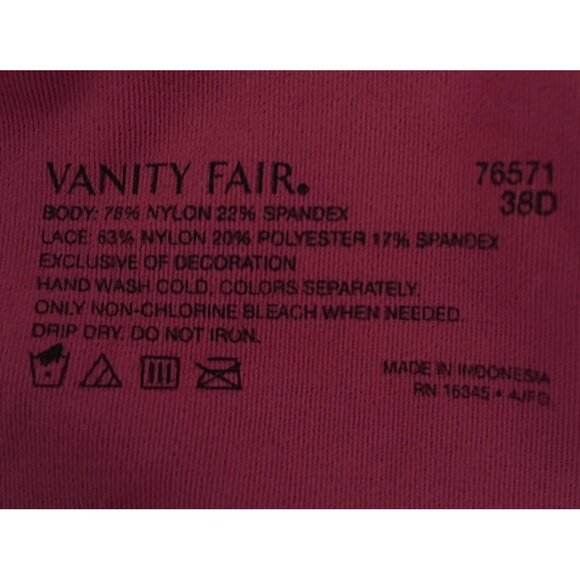 Vanity Fair Bra Size 38D Full Coverage Rose With Lace Back Close Underwire - Picture 7 of 10